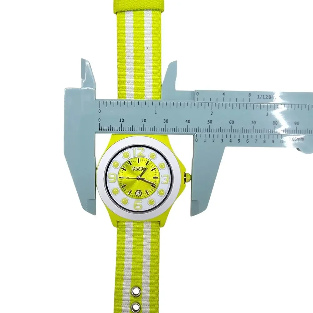 Crayo Carnival Watch Lime Green White Striped Nylon Strap Date Sunray Dial